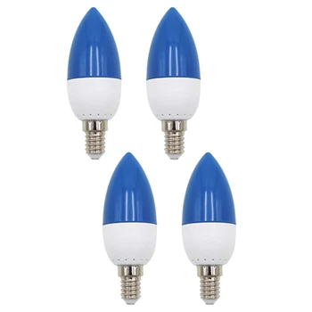 4X Светодиодная лампа E14 с цветным подсвечником, цветная свеча, синяя