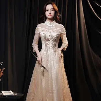 Вечернее платье для банкета с шампанским женское 2023 новое длинное элегантное темпераментное женское ежегодное собрание усовершенствованная текстура зимний стиль