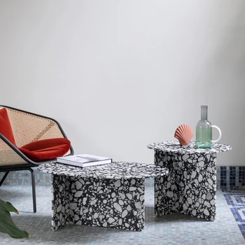 Итальянский минималистичный овальный обеденный стол с верхней столешницей роскошные современные журнальные столики из терраццо из натурального мрамора оптом на заказ