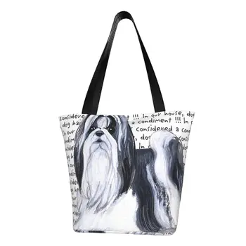 Многоразовая хозяйственная сумка для любителей собак породы ши-тцу, женская холщовая сумка через плечо, портативные сумки для покупок продуктов для домашних животных, щенков.
