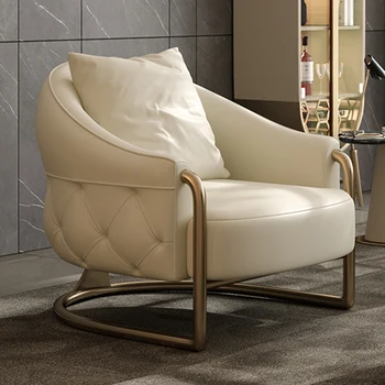 Современный роскошный одноместный диван для отдыха из латуни, каркаса из массива дерева, высокопрочной губки и наполовину кожаного мягкого кресла для отдыха
